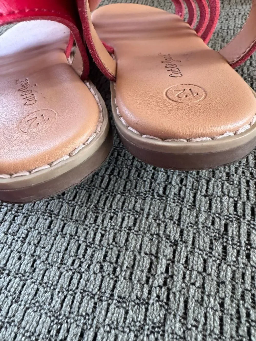 Cat & Jack 12 girls open toe sandals red caged shoes